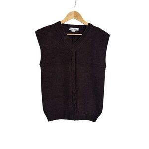 Calvin Klein Women's 100% Wool Hand Knit Brown Vest Size S Preppy Academia